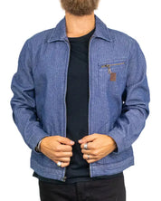 Brixton Mechanic Garage Zip Jacket, detalj av bröstficka med dragkedja och läderlapp