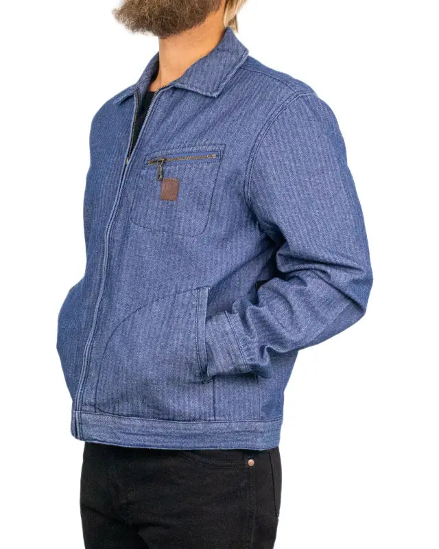 Brixton Mechanic Garage Zip Jacket i indigoblått, på modell