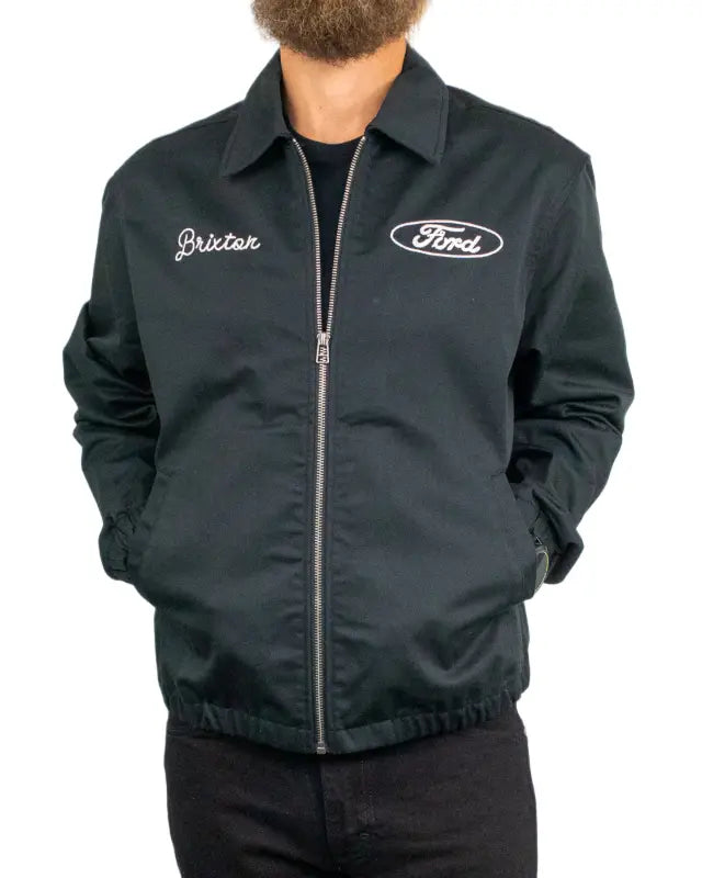 Brixton Ford Built Tough Harrington jacka, detalj av krage och dragkedja