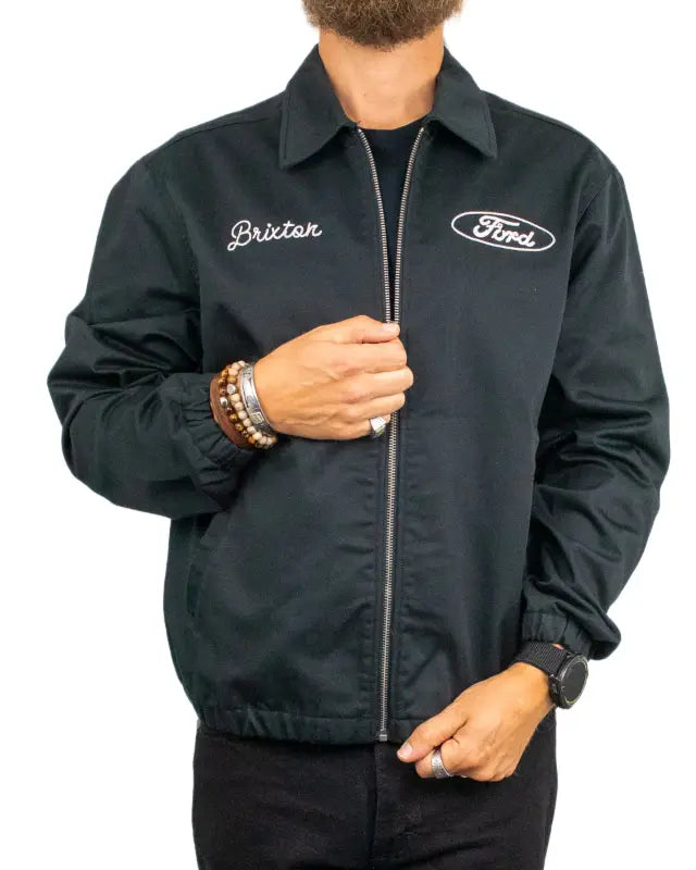 Brixton Ford Built Tough Harrington jacka, framsida med Ford-logga på bröstet