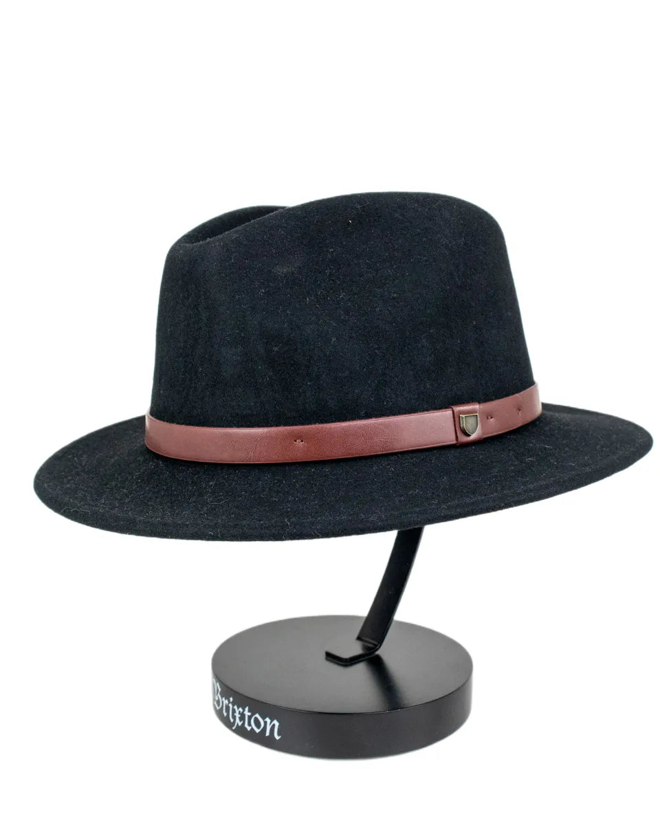 Brixton Messer Fedora i svart ullfilt, snett framifrån