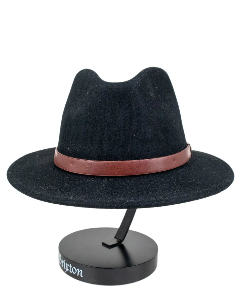 Brixton Messer Fedora i svart ullfilt, framifrån