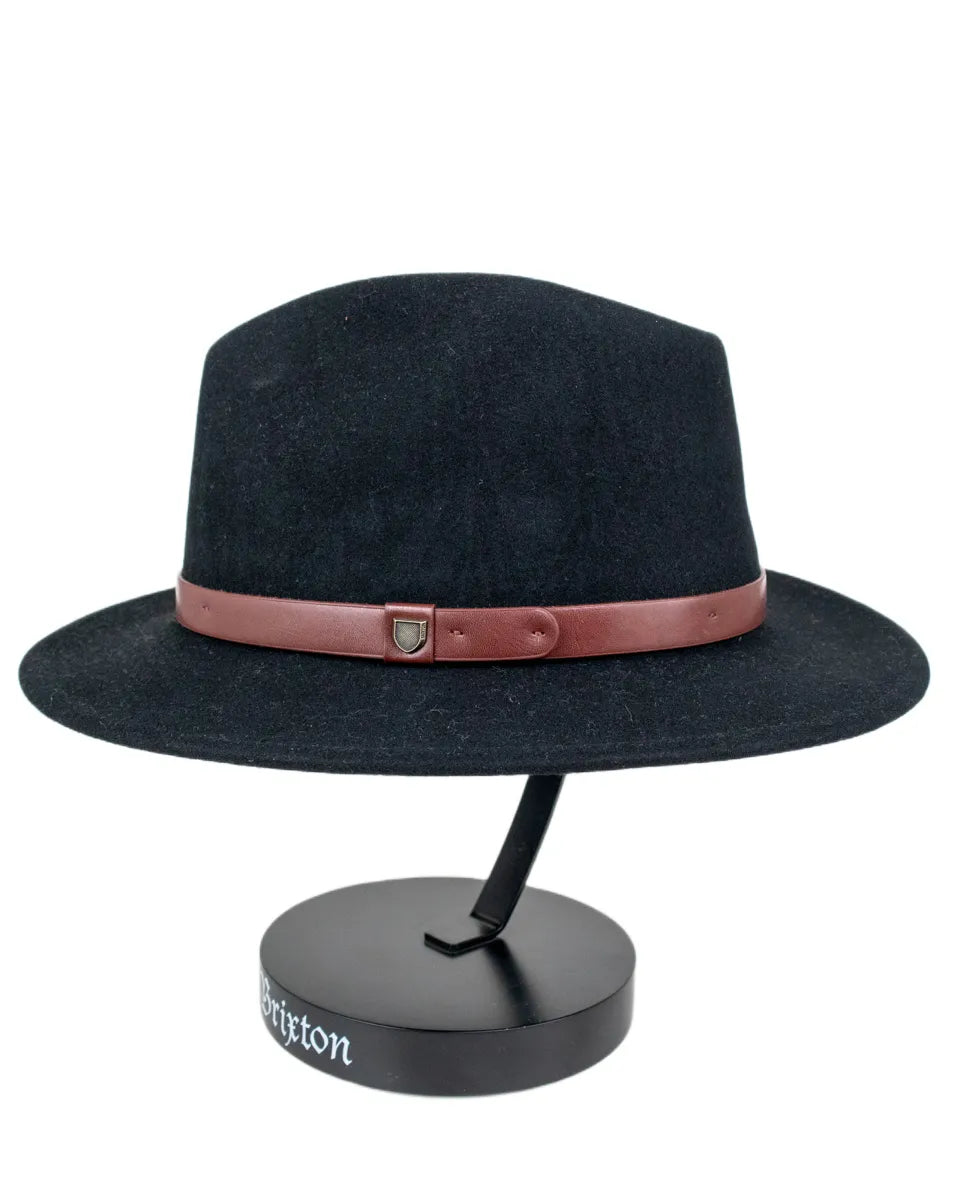 Brixton Messer Fedora i svart ullfilt, från sidan