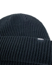 Vans Core Basic Cuff Beanie i svart, närbild på etiketten