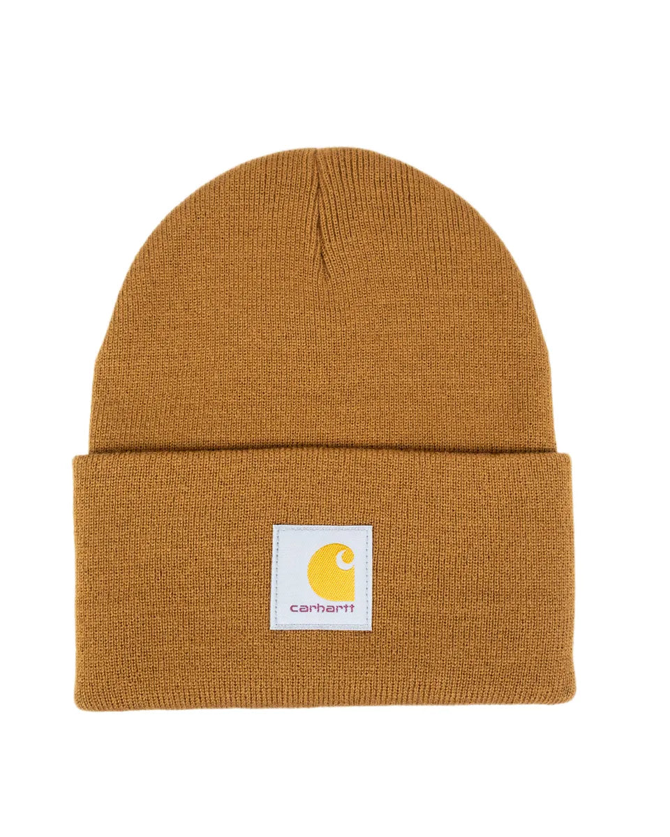 Carhartt A18 Knit Cuffed Beanie i brun, framsida