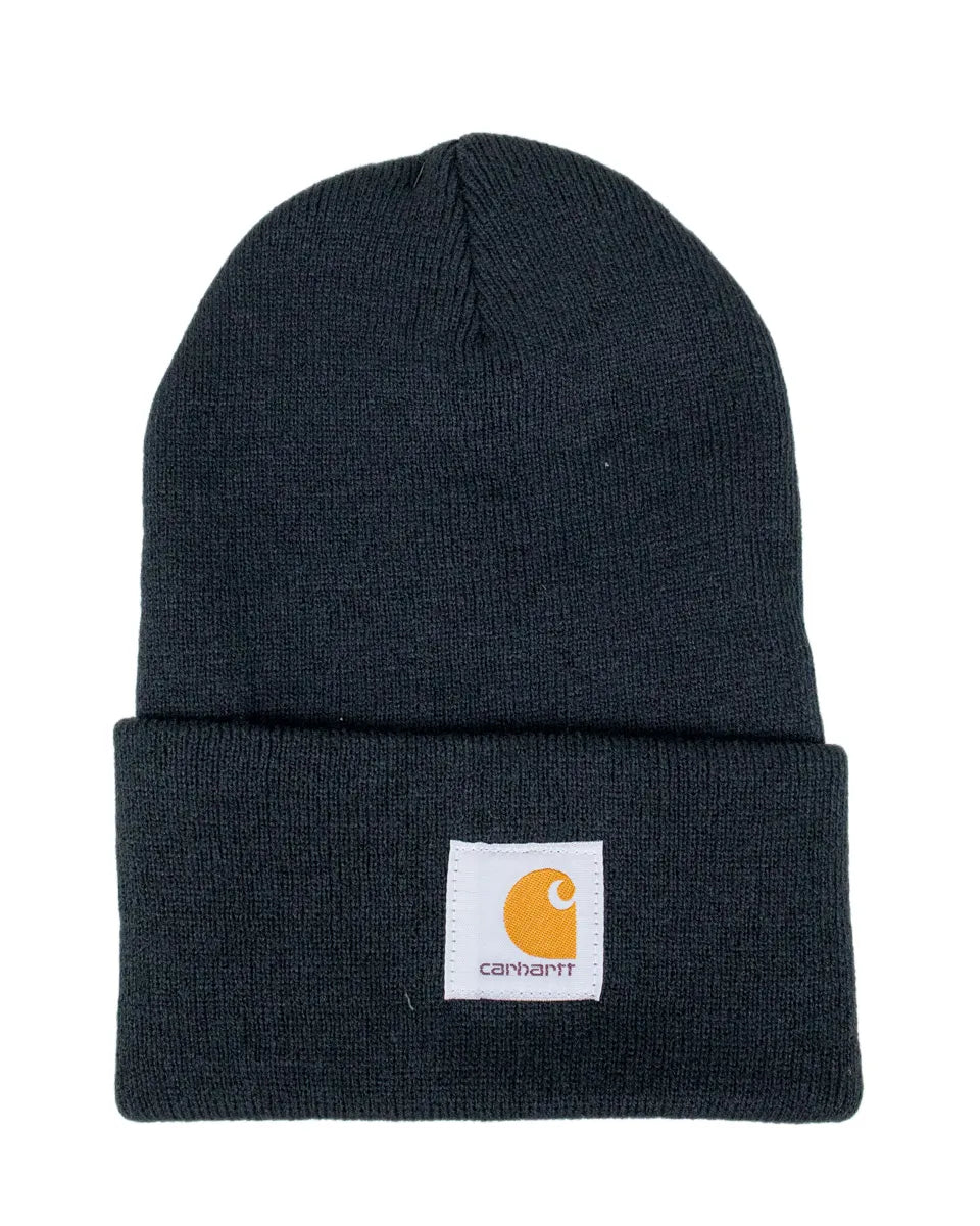 Carhartt A18 Knit Cuffed Beanie i svart, framsida