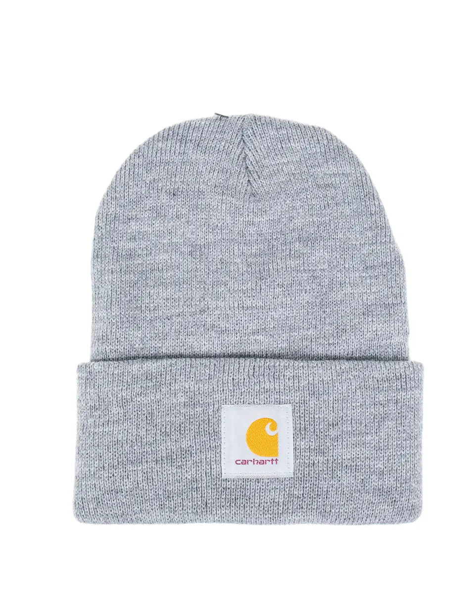 Carhartt A18 Knit Cuffed Beanie i gråmelerad, framsida