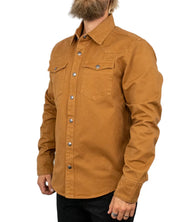 Iron & Resin Fenceline canvasskjorta i cognacbrun, snett framifrån