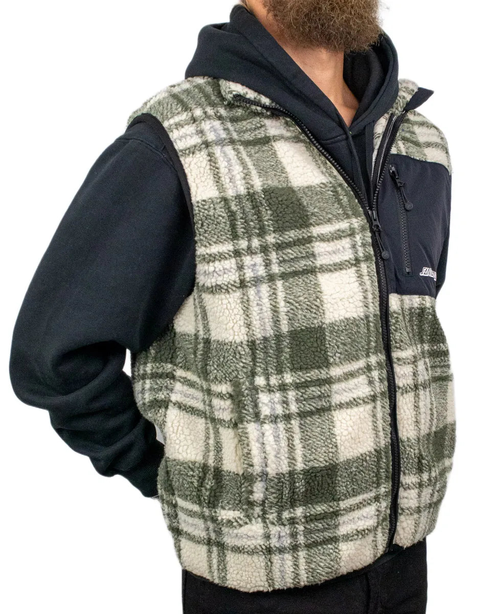 Santa Cruz Freestyle Vest fleeceväst i grön ruta, från sidan