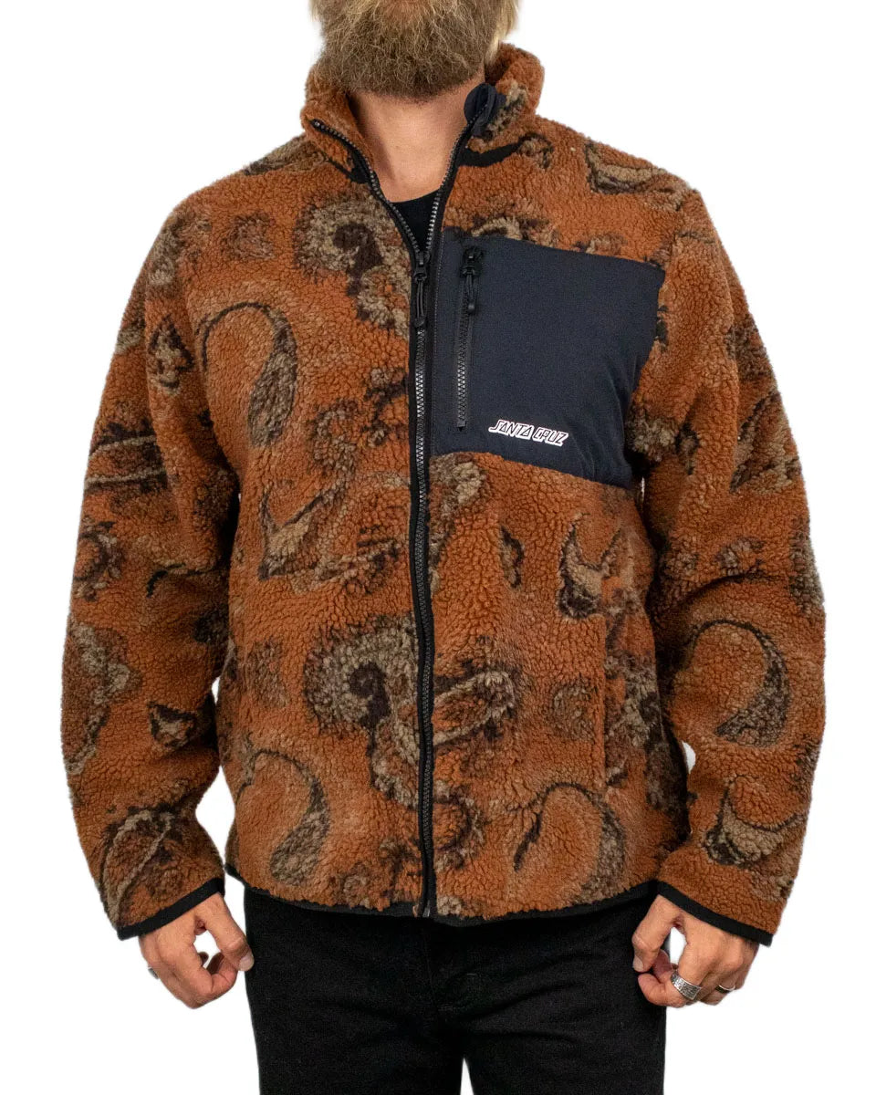 Santa Cruz Freestyle Jacket fleecejacka i rostbrun paisley, framsida