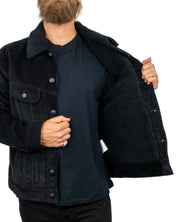 Lee Relaxed Sherpa Jacket i svart manchester, öppen med sherpafoder