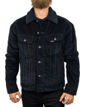 Lee Relaxed Sherpa Jacket i svart manchester, framsida knäppt