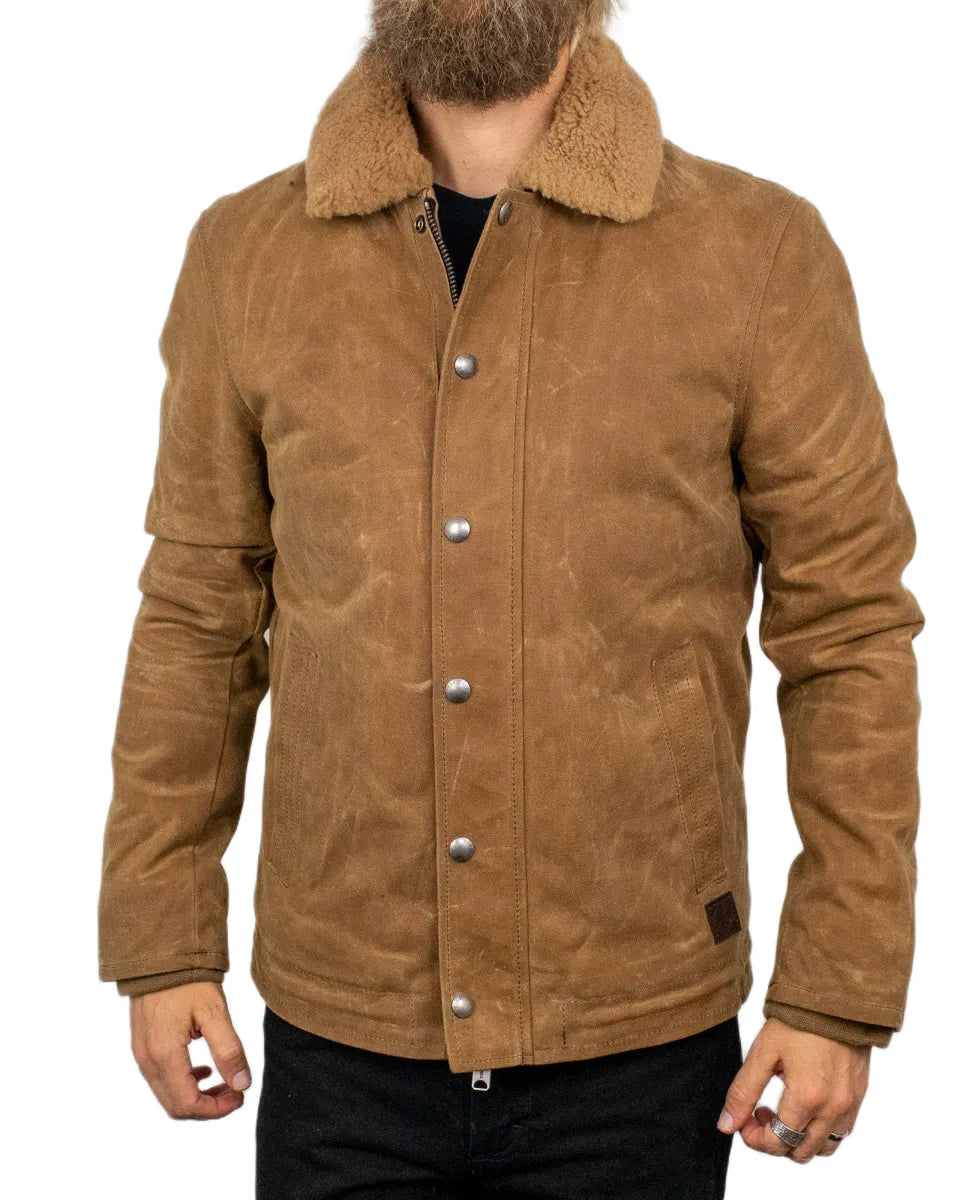 Iron & Resin Waxed Nautilus Jacket i brun vaxad canvas, framsida knäppt