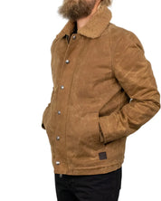 Iron & Resin Waxed Nautilus Jacket i brun vaxad canvas, snett framifrån knäppt