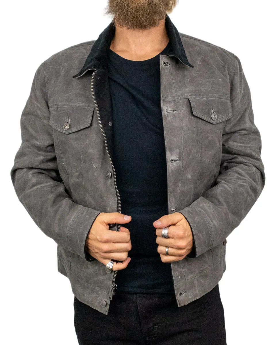 Iron & Resin Scout Jacket i koksgrå vaxad canvas, framsida