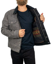 Iron & Resin Scout Jacket i koksgrå vaxad canvas, öppen med flanellfoder