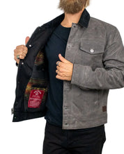 Iron & Resin Scout Jacket i koksgrå vaxad canvas, insidan med flanellfoder