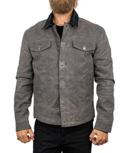 Iron & Resin Scout Jacket i koksgrå vaxad canvas, framsida knäppt