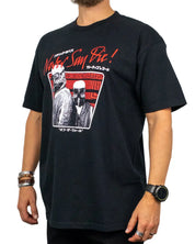Vans Black Sabbath Never Say Die t-shirt i svart, framsida snett från sidan