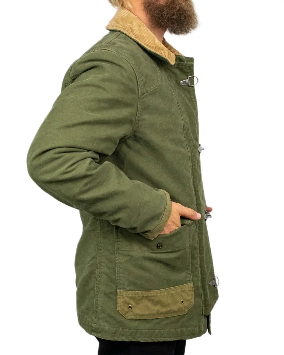 Chesapeake's Bedford Fireman jacka i grön jungle cloth, detalj
