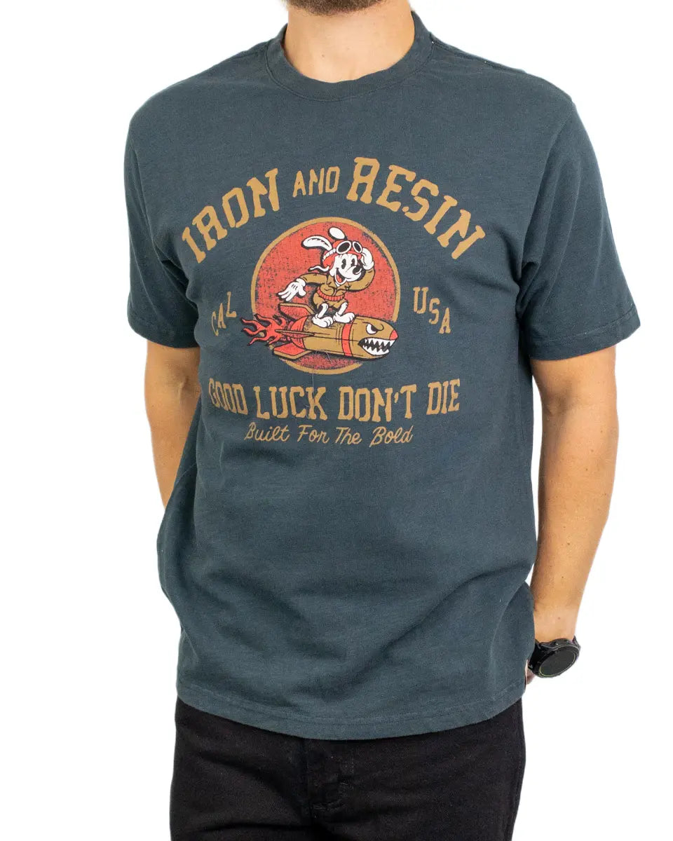 Iron & Resin Bomber T-shirt i mörkgrön Dark Slate, tryck på bröstet