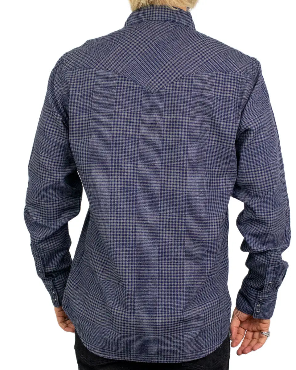 Wrangler Western Shirt i blå Heathered Indigo, baksida med westernok