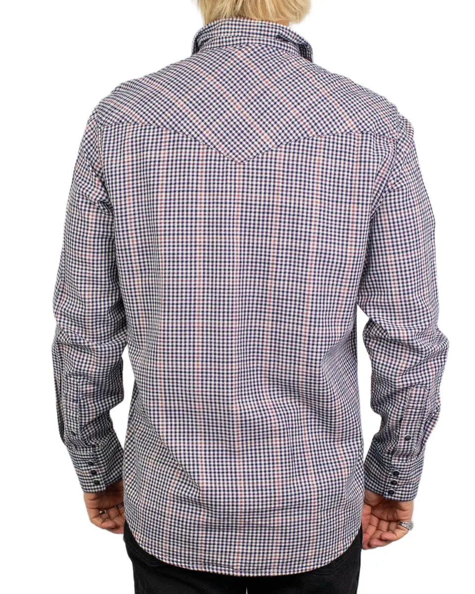 Wrangler Western Shirt i rutigt rött och indigo, baksida med westernok