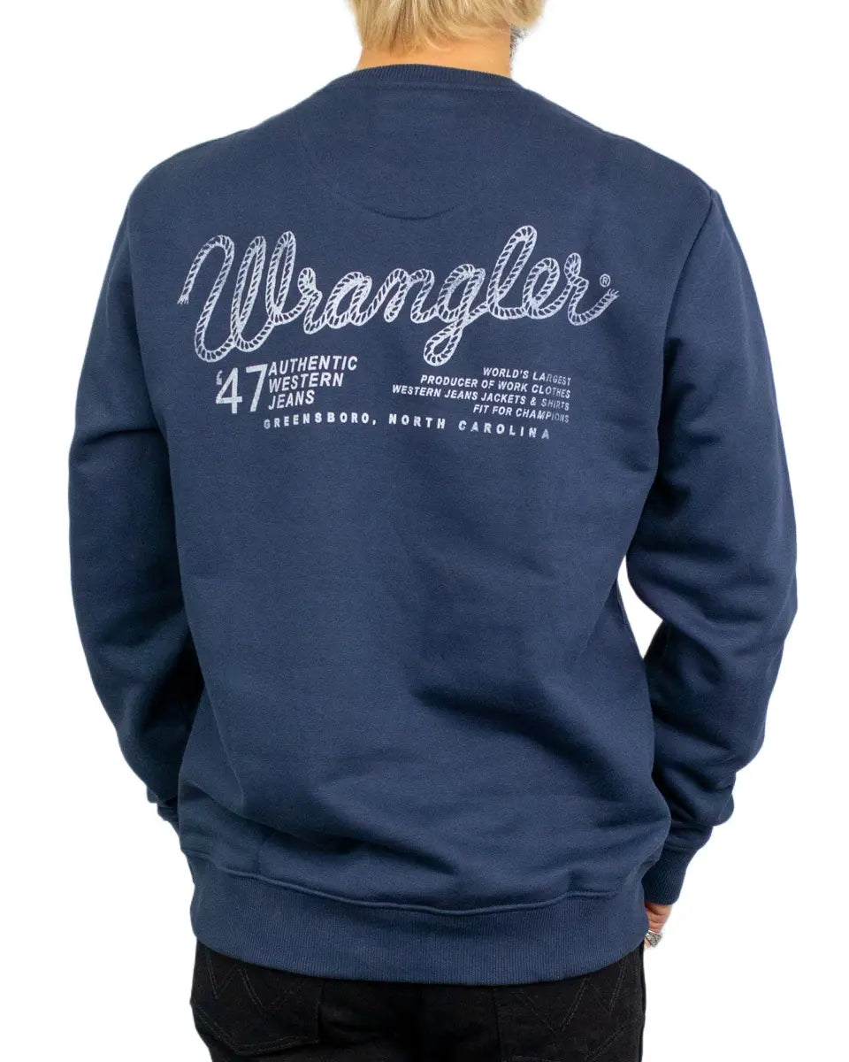 Wrangler Graphic Crew sweatshirt i mörkblått, tryck på ryggen