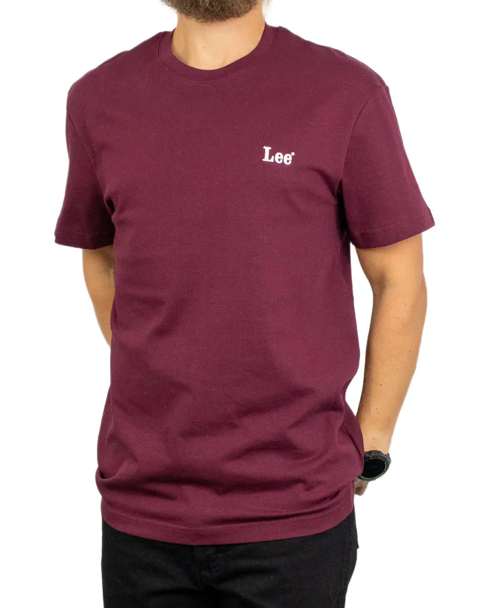 Lee Small Logo T-shirt i vinröd Fig, framsida