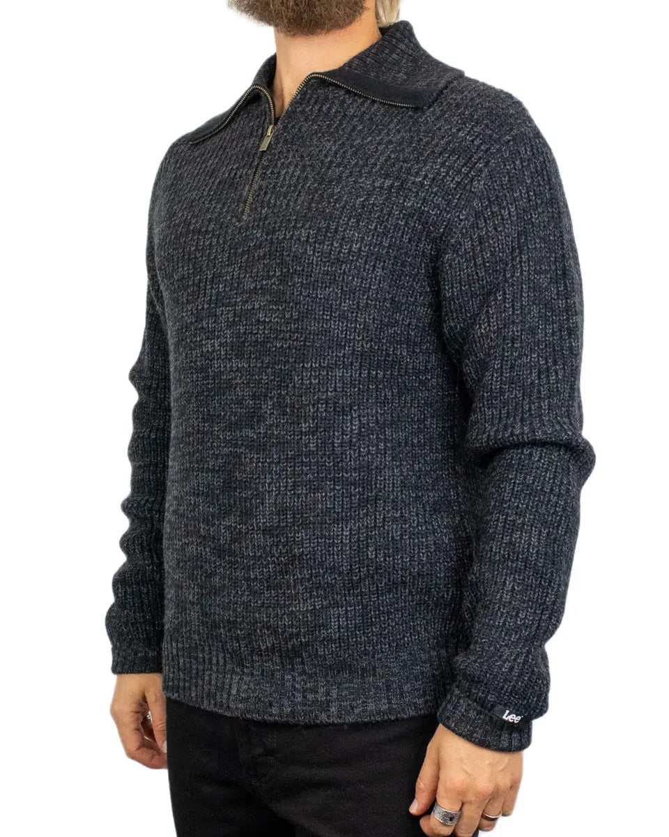 Lee Mock Neck Zip stickad tröja i svartgrått, framsida