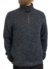 Lee Mock Neck Zip stickad tröja i svartgrått, framsida med uppdragen krage