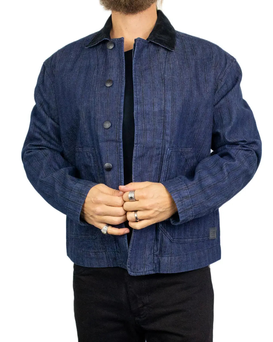 Lee Utility Jacket jeansjacka i mörk indigo Hickory Rinse, framsida öppen