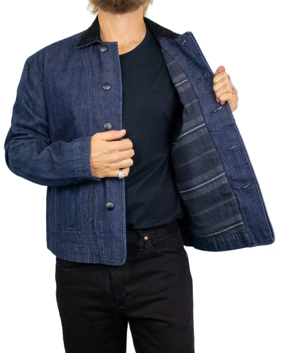 Lee Utility Jacket jeansjacka i mörk indigo Hickory Rinse, öppen med foder