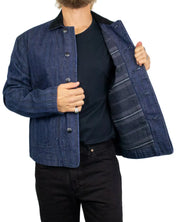 Lee Utility Jacket jeansjacka i mörk indigo Hickory Rinse, öppen med foder