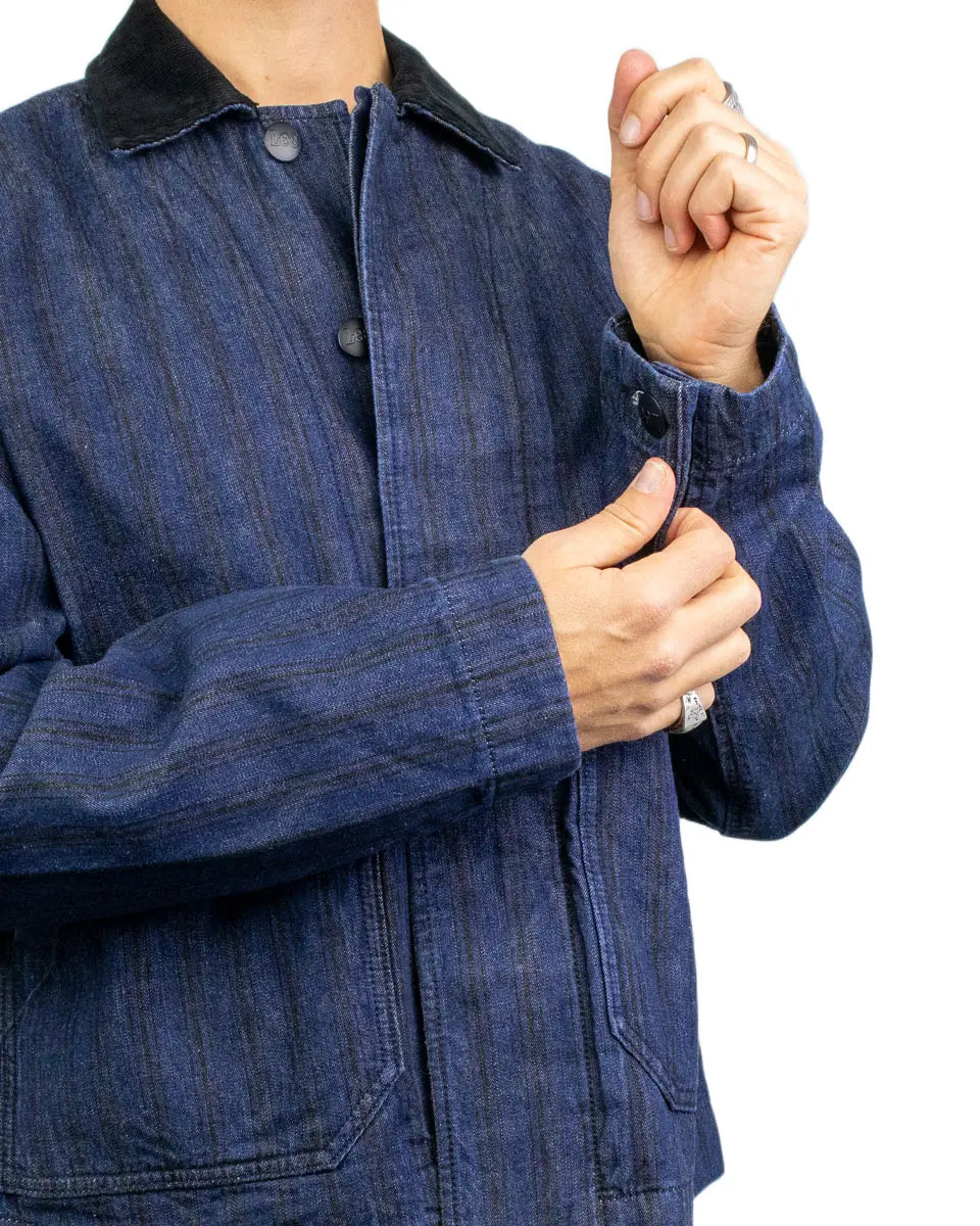 Lee Utility Jacket jeansjacka i mörk indigo Hickory Rinse, ärmslut och nålränder