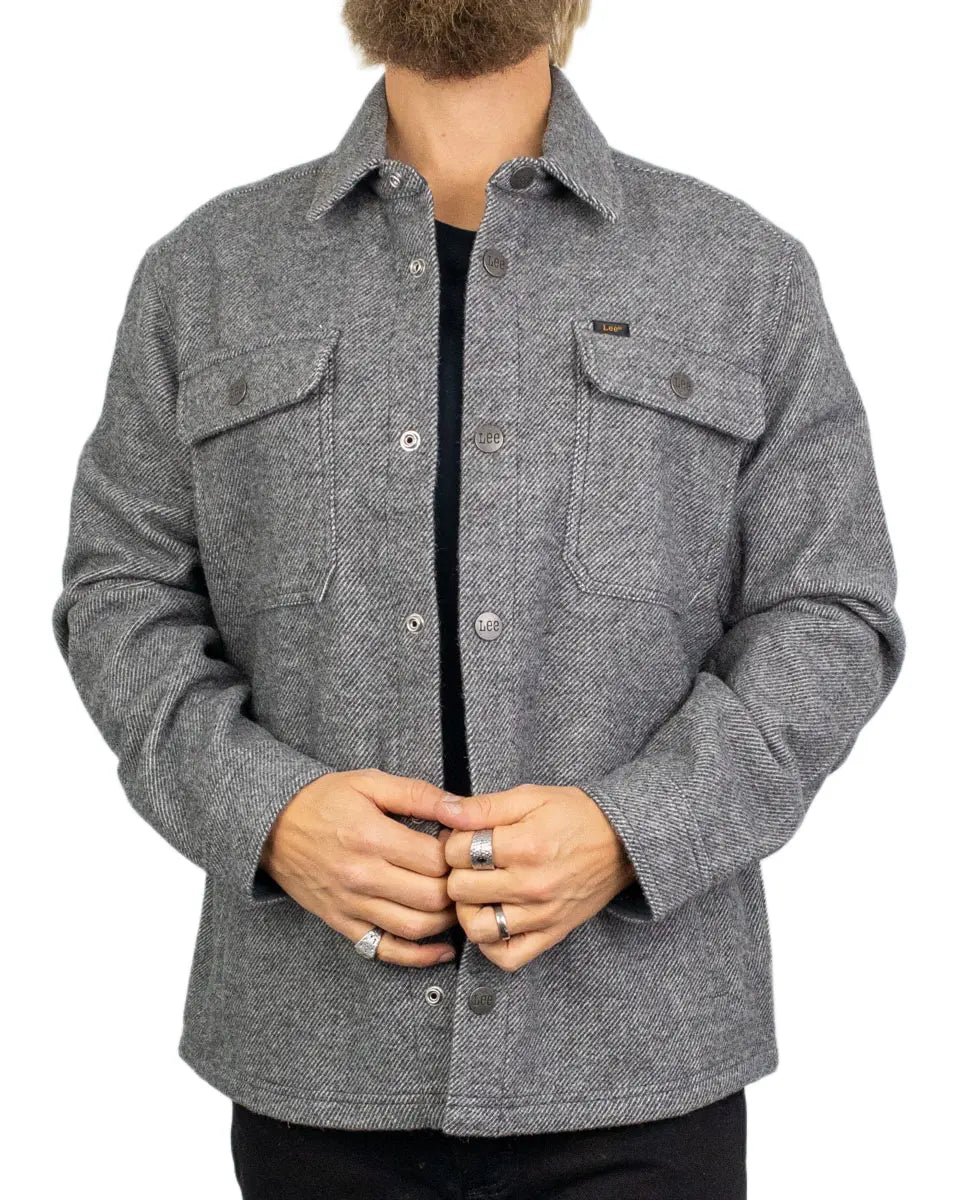 Lee Wool Overshirt ullskjorta i gråmelerat, framsida