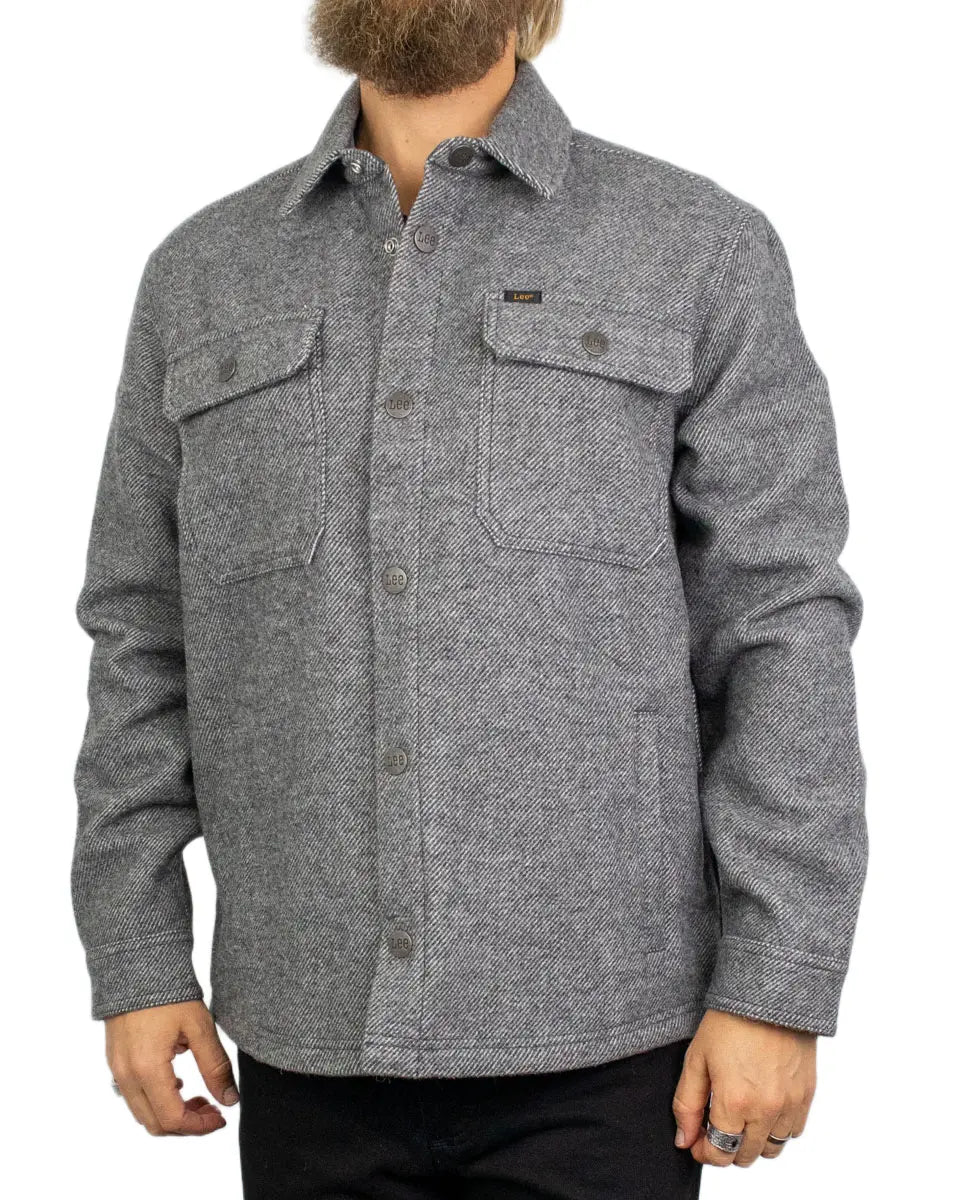 Lee Wool Overshirt ullskjorta i gråmelerat, framsida