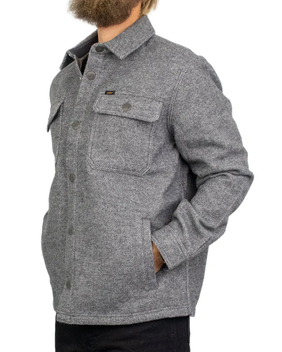 Lee Wool Overshirt ullskjorta i gråmelerat, från sidan