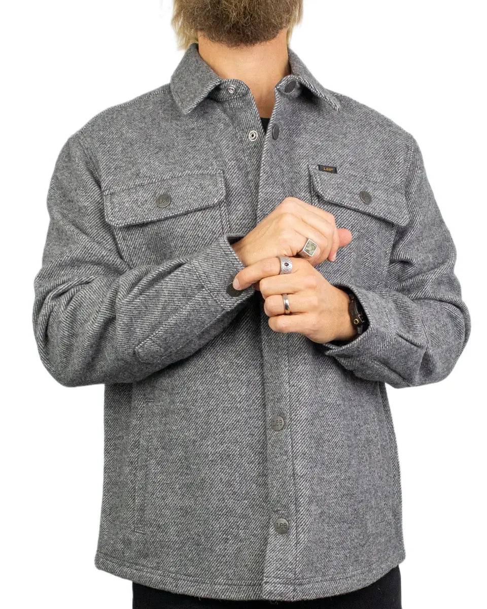 Lee Wool Overshirt ullskjorta i gråmelerat, framsida