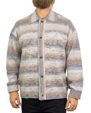 Wrangler Mojave cardigan randig i grått, beige och vinrött, framsida