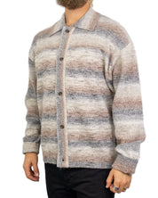 Wrangler Mojave cardigan randig i grått, beige och vinrött, framsida