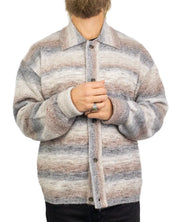 Wrangler Mojave cardigan randig i grått, beige och vinrött, framsida