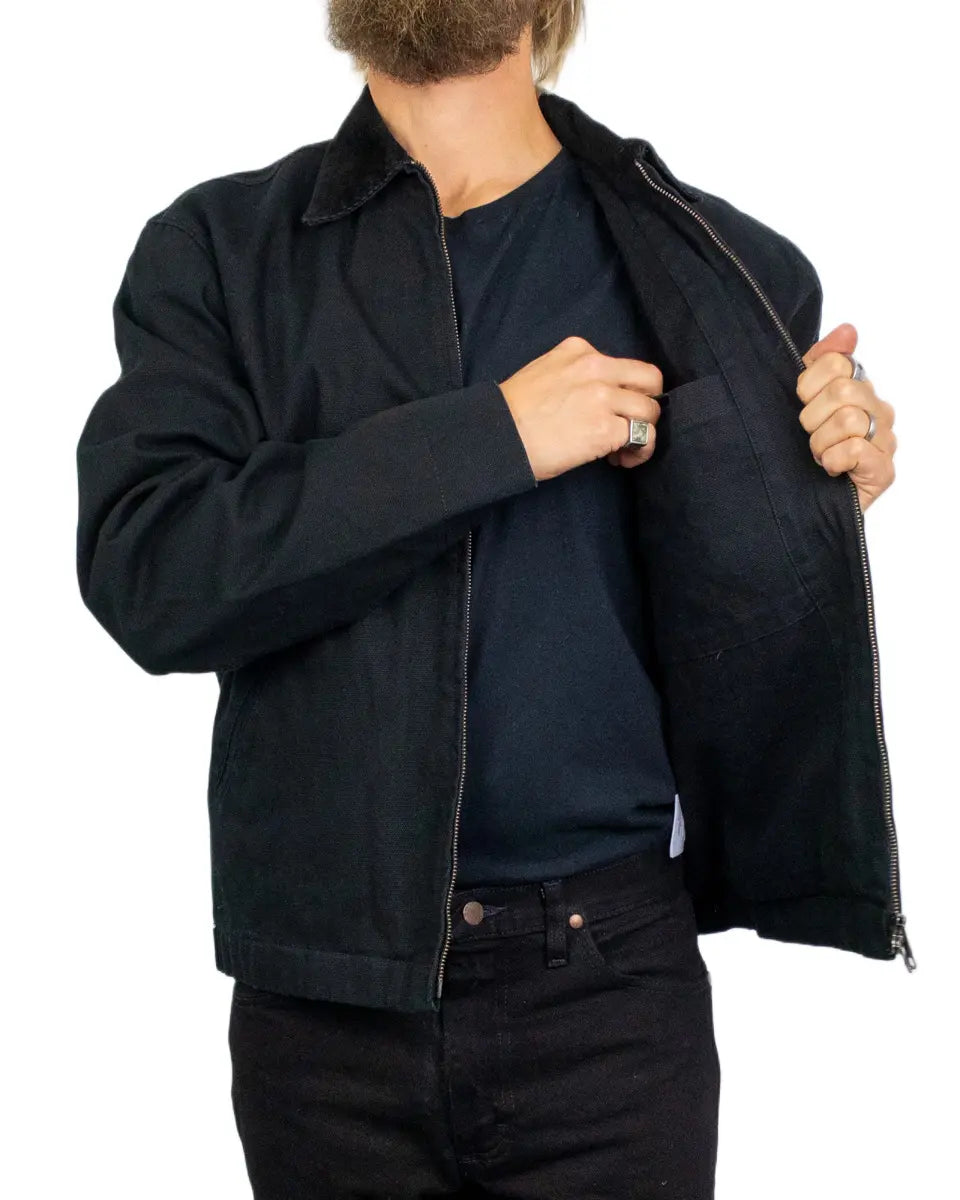 Deus Ex Machina Address Workwear canvasjacka i svart, öppen med foder