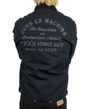 Deus Ex Machina Address Workwear canvasjacka i svart, baksida med Venice-adressen