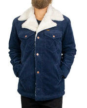 Wrangler Wrange Coat manchesterjacka i mörkblått, framsida med sherpakrage