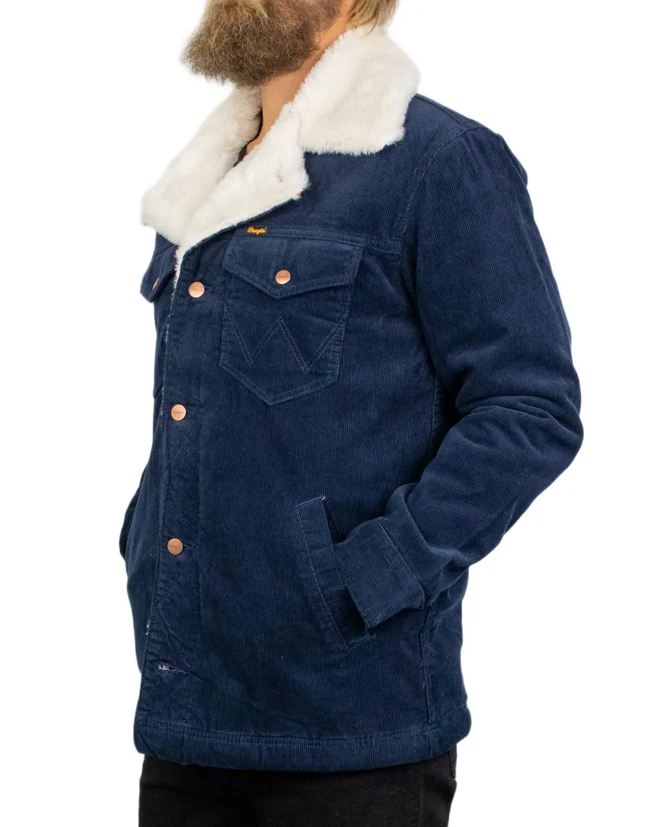 Wrangler Wrange Coat manchesterjacka i mörkblått, från sidan