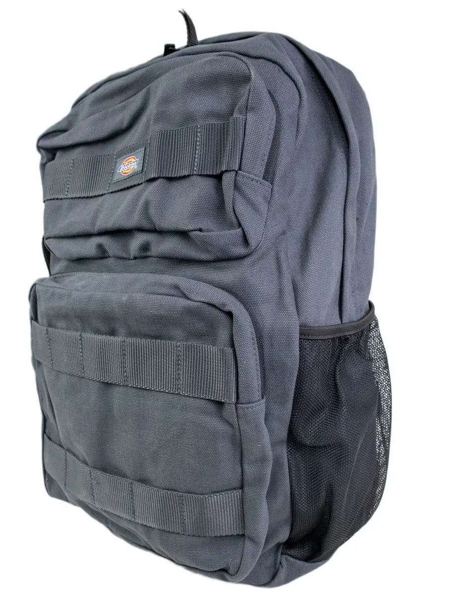 Dickies Duck Canvas Utility ryggsäck i koksgrått, från sidan med nätficka