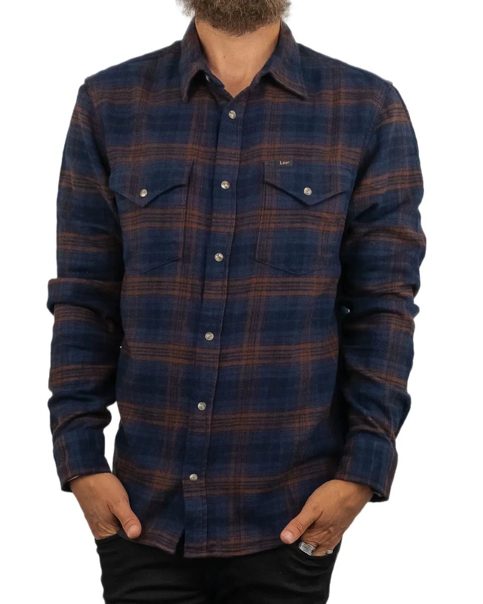 Lee - Flanell Skjorta Rutig med tryckknappar - Western - Blå - jhstore.se