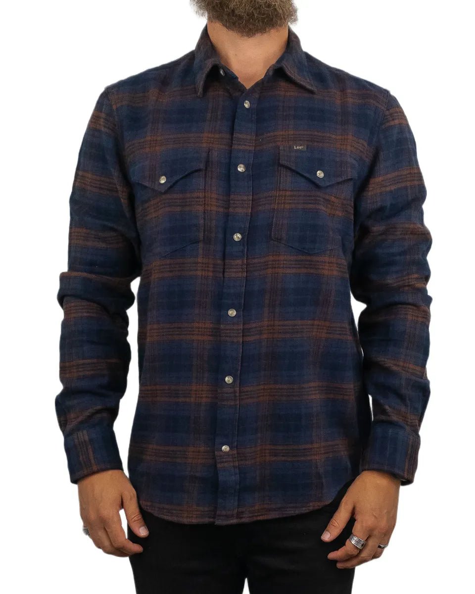 Lee - Flanell Skjorta Rutig med tryckknappar - Western - Blå - jhstore.se