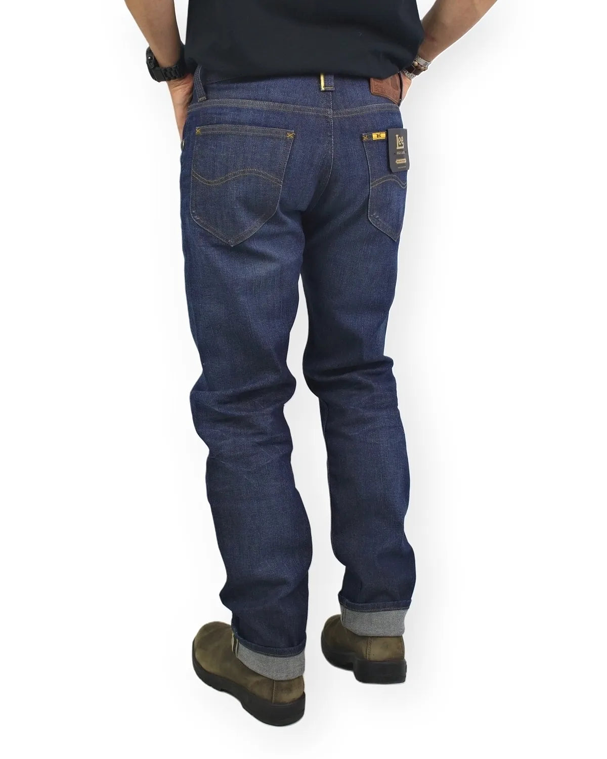 Lee Regular Straight Golden Age jeans i mörkblå denim, baksida, på modell